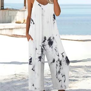 Boho Loose Tie Dye Cami Jumpsuit,  Wide Leg  Romper Overalls, Every Day Outfit